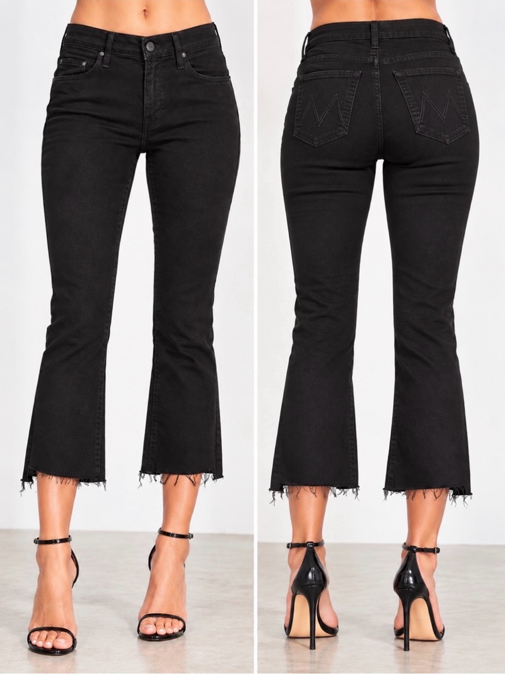 MOTHER The Insider Crop Step Fray Jeans Not Guilty Black Size 31